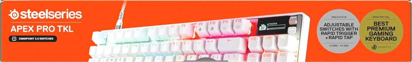 Steelseries Apex Pro TKL Gen 3 Weiß - Hypermagnetic Gaming-Tastatur - Omnipoint 3.0 Switches - Anpassbares Ansprechverhalten - Rapid Trigger - Rapid Tap/Socd - OLED - Pbt-Keycaps - USB-C - DE QWERTZ