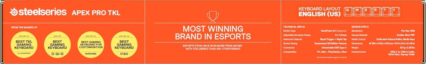 Steelseries Apex Pro TKL Gen 3 Weiß - Hypermagnetic Gaming-Tastatur - Omnipoint 3.0 Switches - Anpassbares Ansprechverhalten - Rapid Trigger - Rapid Tap/Socd - OLED - Pbt-Keycaps - USB-C - DE QWERTZ