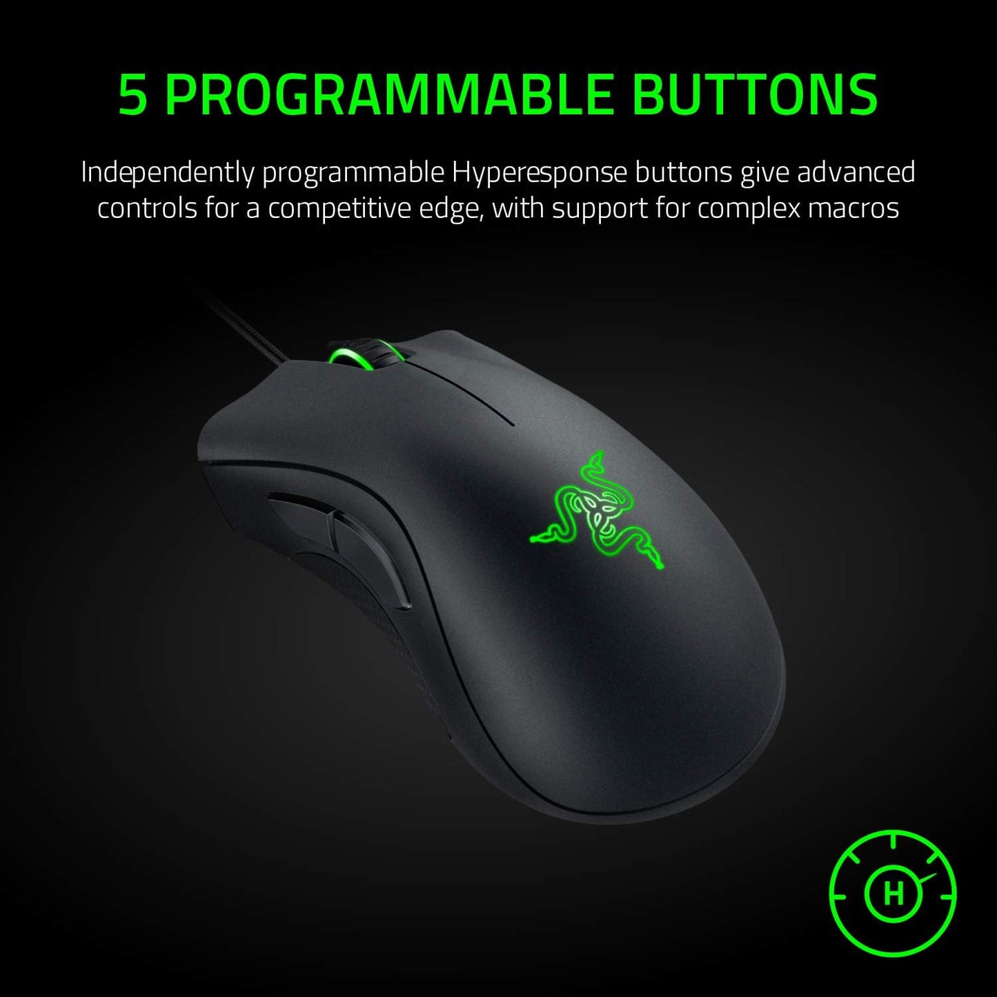 Razer Deathadder Essential (2021) - Kabelgebundene Gaming-Maus Mit Optischem Sensor Mit 6400 DPI (5 Programmierbare Tasten, Ergonomischer Formfaktor, 10 Millionen Klicks Lebensdauer) Schwarz