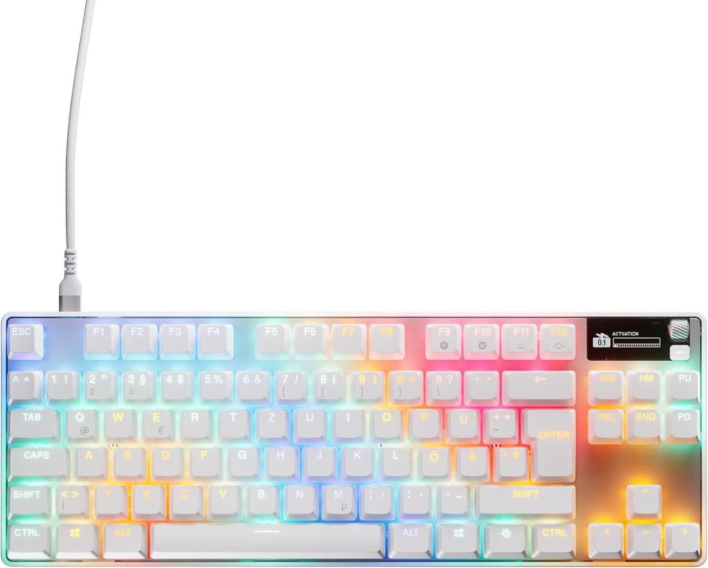 Steelseries Apex Pro TKL Gen 3 Weiß - Hypermagnetic Gaming-Tastatur - Omnipoint 3.0 Switches - Anpassbares Ansprechverhalten - Rapid Trigger - Rapid Tap/Socd - OLED - Pbt-Keycaps - USB-C - DE QWERTZ