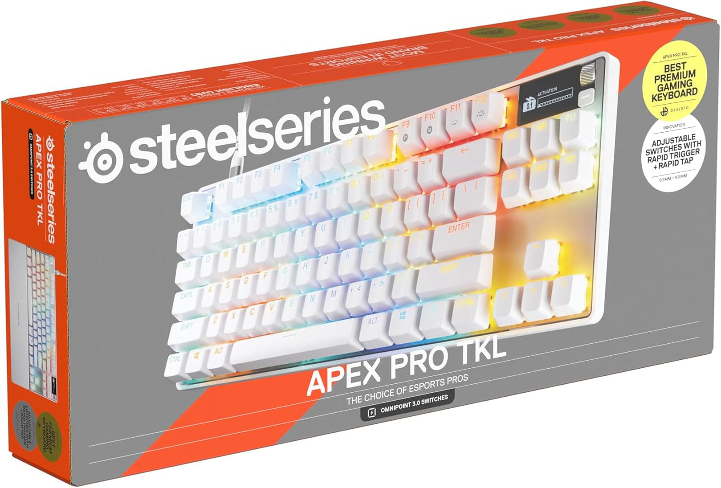 Steelseries Apex Pro TKL Gen 3 Weiß - Hypermagnetic Gaming-Tastatur - Omnipoint 3.0 Switches - Anpassbares Ansprechverhalten - Rapid Trigger - Rapid Tap/Socd - OLED - Pbt-Keycaps - USB-C - DE QWERTZ