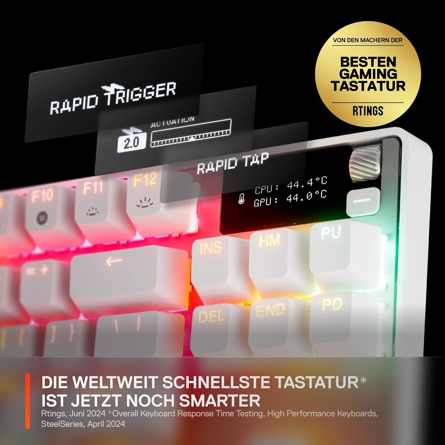 Steelseries Apex Pro TKL Gen 3 Weiß - Hypermagnetic Gaming-Tastatur - Omnipoint 3.0 Switches - Anpassbares Ansprechverhalten - Rapid Trigger - Rapid Tap/Socd - OLED - Pbt-Keycaps - USB-C - DE QWERTZ