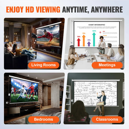 Electric Motorized Projector Screen 100/120 Inch 16:9 4K 1080 HD Wall Mount Movie Screen for Family Home Office Theater