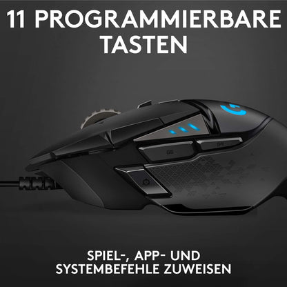 Logitech G502 HERO High-Performance Gaming-Maus Mit HERO 25K DPI Optischem Sensor, Rgb-Beleuchtung, Gewichtstuning, 11 Programmierbare Tasten, Anpassbare Spielprofile, Pc/Mac - Schwarz