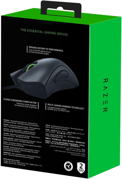 Razer Deathadder Essential (2021) - Kabelgebundene Gaming-Maus Mit Optischem Sensor Mit 6400 DPI (5 Programmierbare Tasten, Ergonomischer Formfaktor, 10 Millionen Klicks Lebensdauer) Schwarz