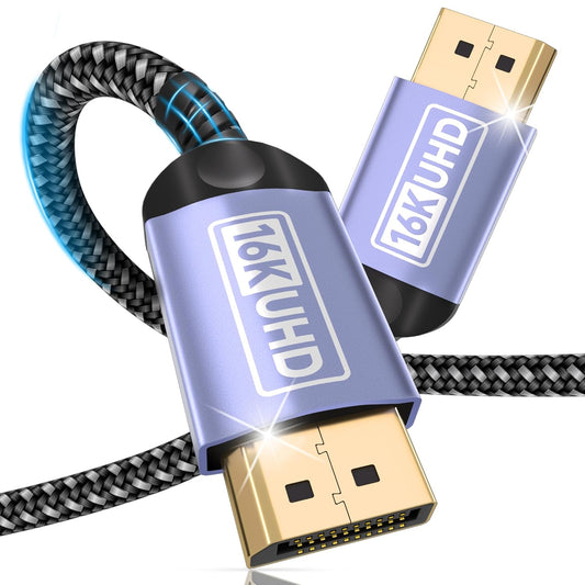 Zestiq 16K Displayport Kabel 2.1 3M-16K@60Hz, 10K@60Hz, 8K@120Hz, 4K@240Hz/165Hz/144Hz, 2K@360Hz/240Hz, DP Kabel Unterstützt 80Gbps, HDR, Dsc1.2A, Freesync, G-Sync Für Gaming Monitor, Grafikkarte, PC
